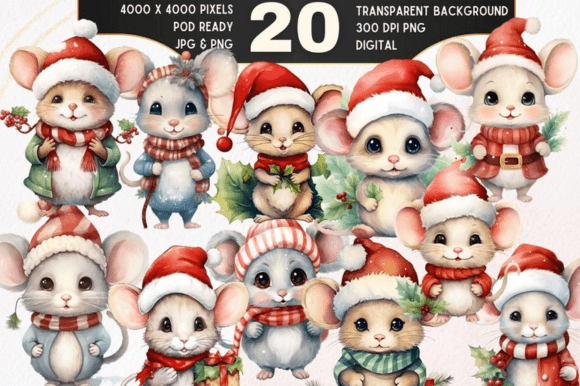 20 Christmas Mice Delight Clipart Bundle Review for Illustrations