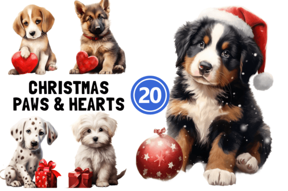 20 Christmas Paws Hearts Illustrations Review