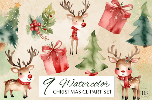 9 Watercolor Christmas Reindeer Clipart Review