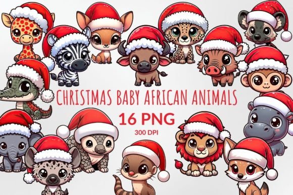 Cartoon Christmas Baby African Animals: Cute Illustrations for Holiday Crafts