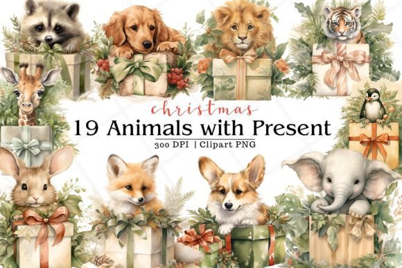 Christmas Animal with Present Watercolor: A Designer’s Review of Seasonal Illustrations
