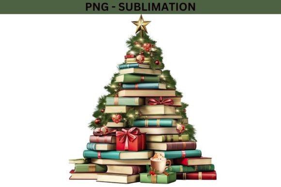 Christmas Book Tree PNG Sublimation: Editorial Illustrations for Publishers