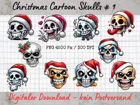 Christmas Cartoon Skulls 1 Illustrations