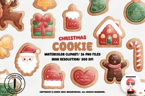 Christmas Cookie Watercolor Clipart for Illustrations