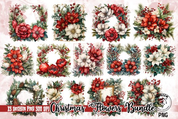 Christmas Flowers Bundle Clipart PNG