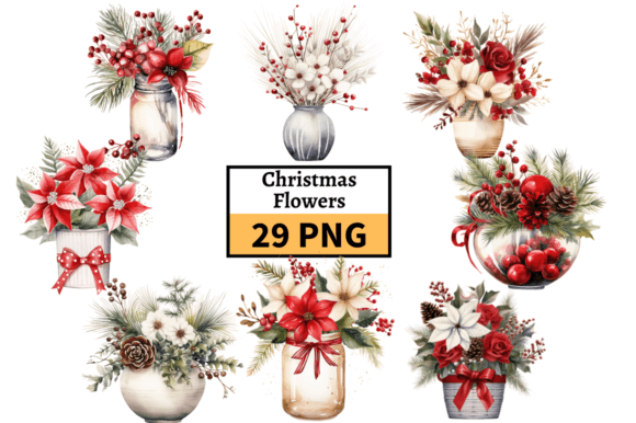 Christmas Flowers PNG Clipart Bundle for Brand Illustrations