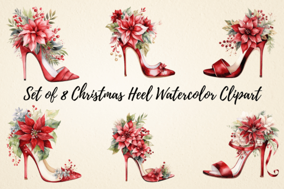 Christmas Heel Watercolor Clipart for Illustrations