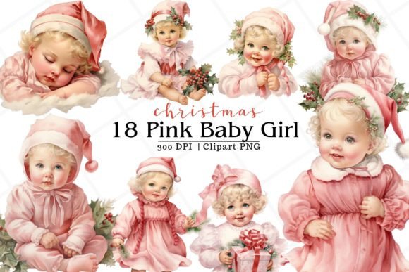 Christmas Pink Baby Girl Watercolor
