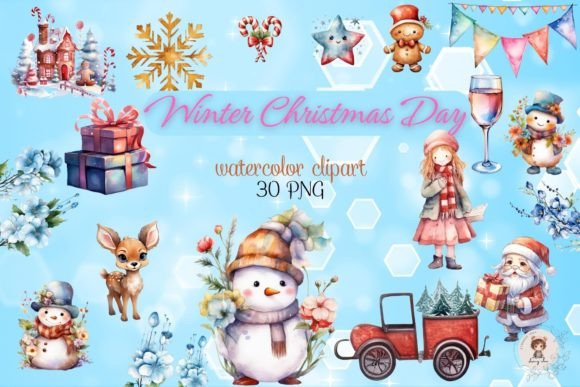 Christmas Watercolor Clipart Sublimation for Modern Illustrations