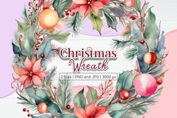 Christmas Wreath Sublimation Clipart_01 Review for Illustrations