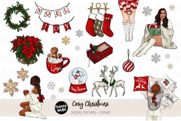 Cozy Christmas Hand Drawn Clipart for Seasonal Illustrations