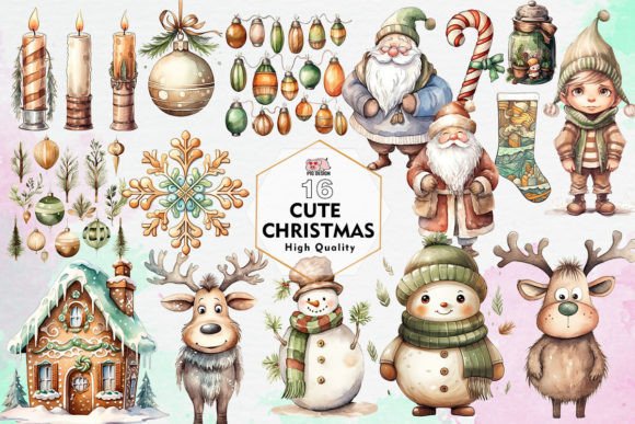 Cute Christmas Sublimation Clipart PNG for Illustrations