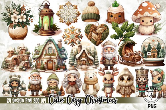 Cute Cozy Christmas Sublimation Clipart for Illustrations