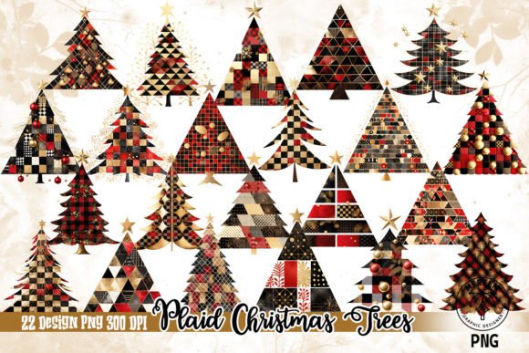 Red Black Plaid Christmas Trees Clipart