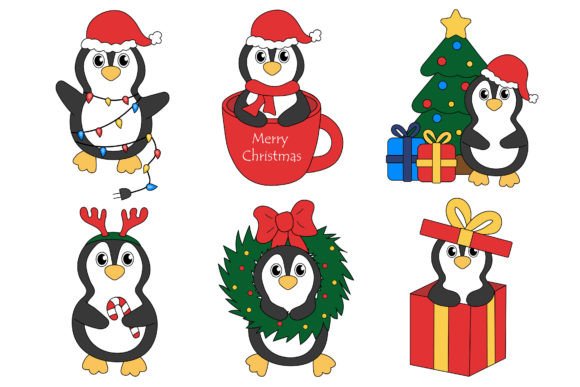 Set Cartoon Christmas Penguins: A Designer's Review of Festive Illustrations
