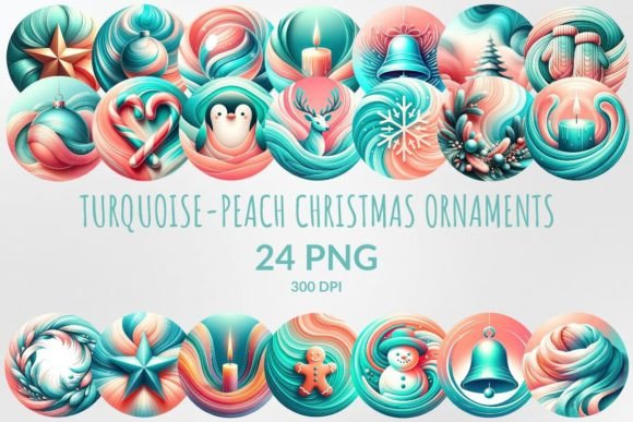Turquoise-Peach Christmas Ornaments