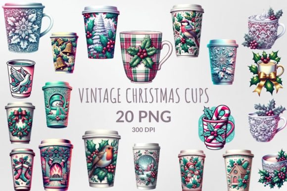 Vintage Christmas Cups Sublimation Illustrations Review