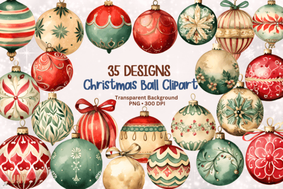 Watercolor Christmas Ball Clipart for Modern Illustrations