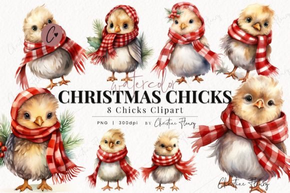 Watercolor Christmas Chick Clipart for Illustrations