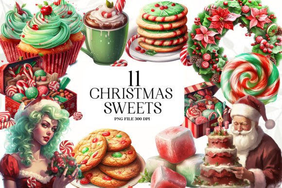 Watercolor Christmas Sweets Clipart