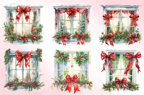 Watercolor Christmas Window PNG Clipart for Seasonal Illustrations