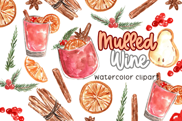 Watercolor Christmas Wine Clipart for Brand Illustrations
