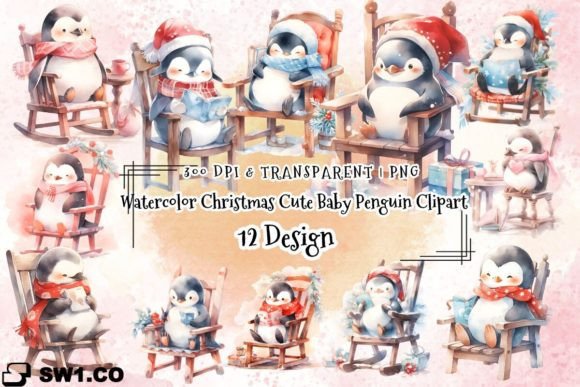 Watercolor Cute Penguin Christmas PNG Review for Illustrations